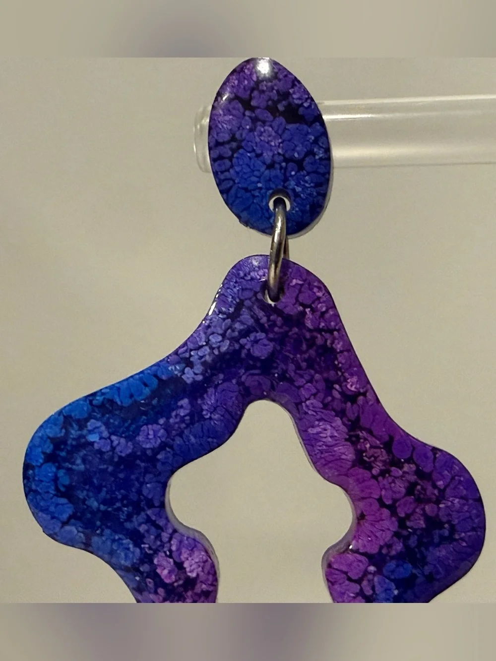 Handmade Blue Purple Resin Statement Earrings